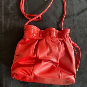Red Leather Satchel Tote Shoulder Bag